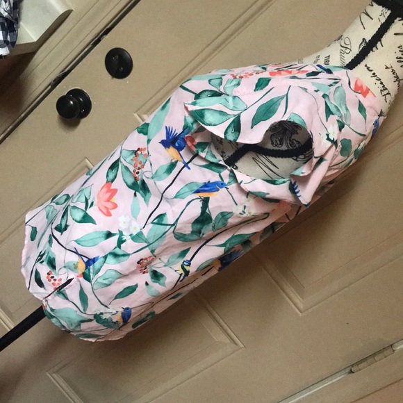 C&E bird and floral blouse XS ruffle sleeves pink - Picture 2 of 5